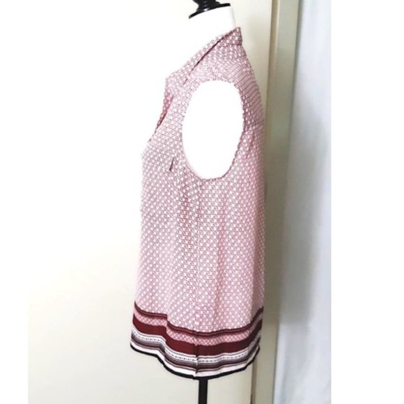 JASPER CONRAN Blouse Shirt Top Red White GeoPrint Sleeveless Collar Button Front - Picture 3 of 10